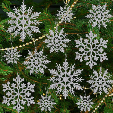 36 Pack Silver Snowflake Ornaments Plastic Glitter Snow Flakes Ornaments for Winter Christmas Tree Decorations Size Varies Craft Snowflakes